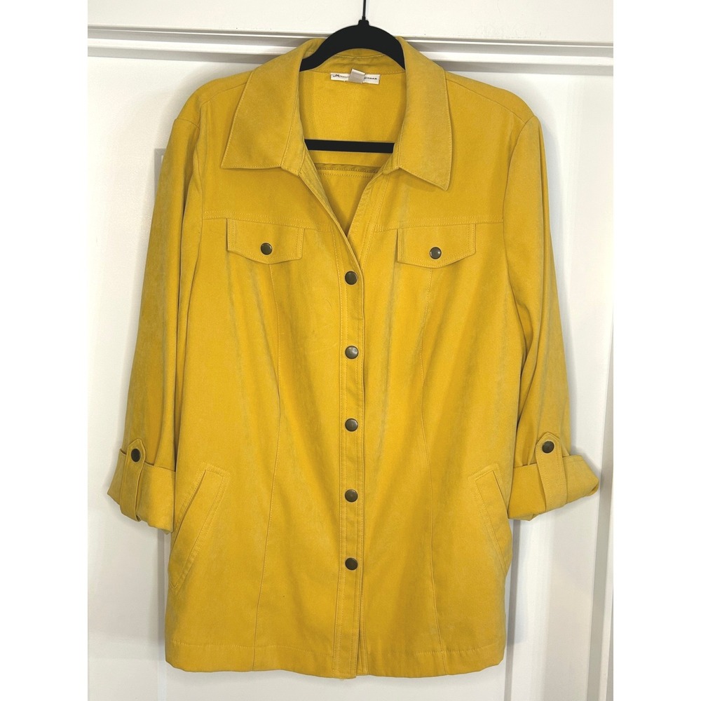 JM Collection Woman Mustard‎ Yellow Faux Suede Button Front Jacket 16W Plus
